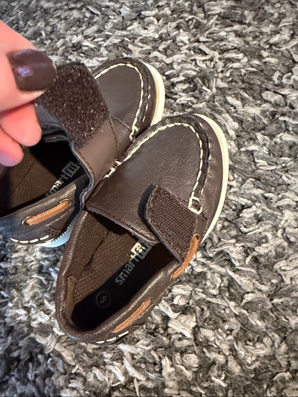 Toddler Smart Fit Brown Slip-On Loafers with Velcro Strap - Picture 3 of 5